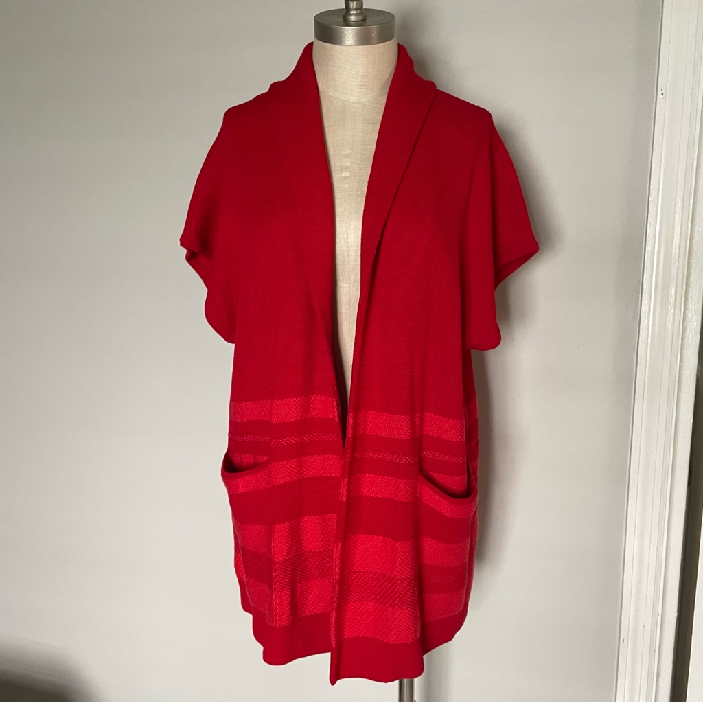 St. John For Nordstrom Red Short Sleeve Open Front Cardigan Size S
